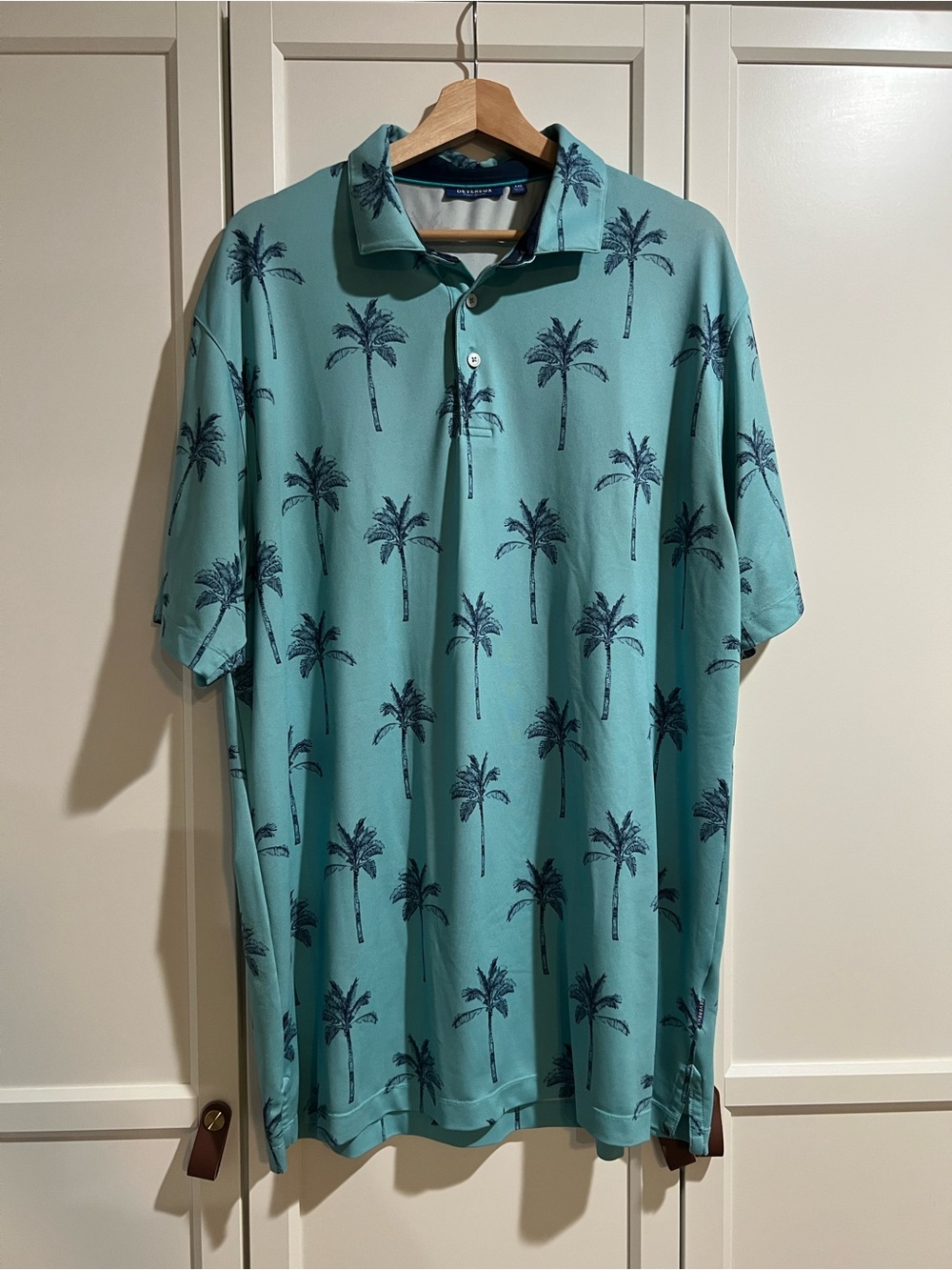 Devereux Men's Teal Palm-Print Polo Shirt